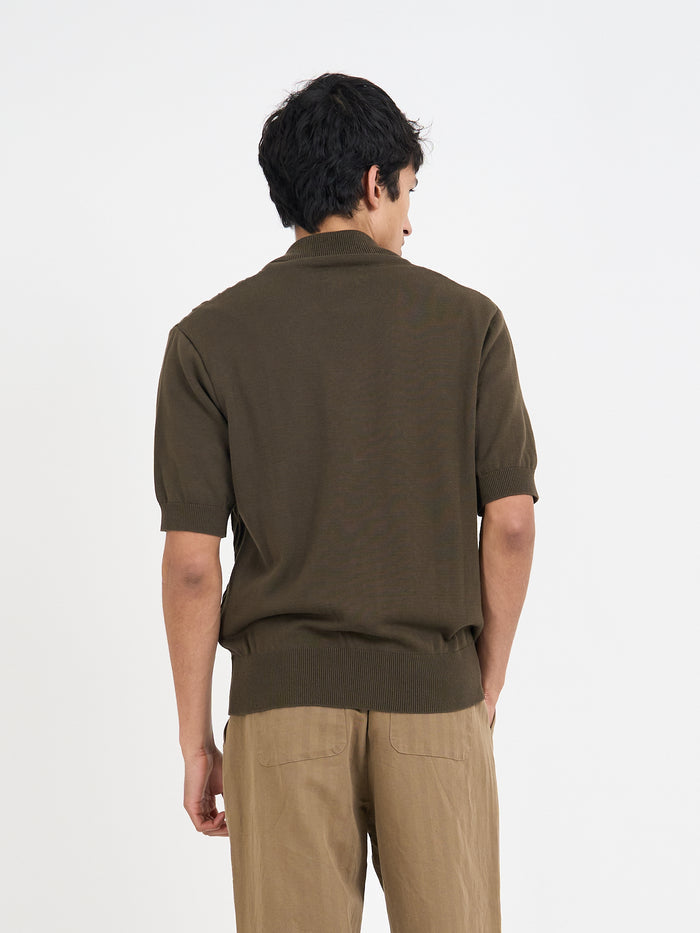 Short Sleeve Rossell Knitted Shirt Penrose Khaki Brown