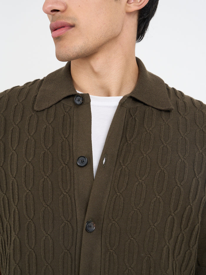 Short Sleeve Rossell Knitted Shirt Penrose Khaki Brown