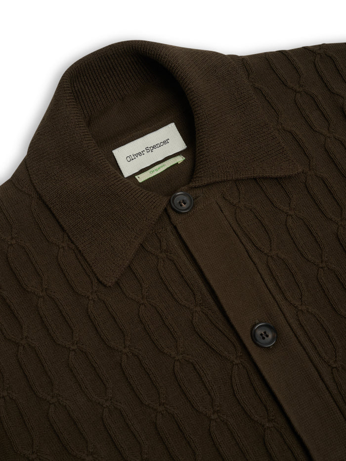 Short Sleeve Rossell Knitted Shirt Penrose Khaki Brown