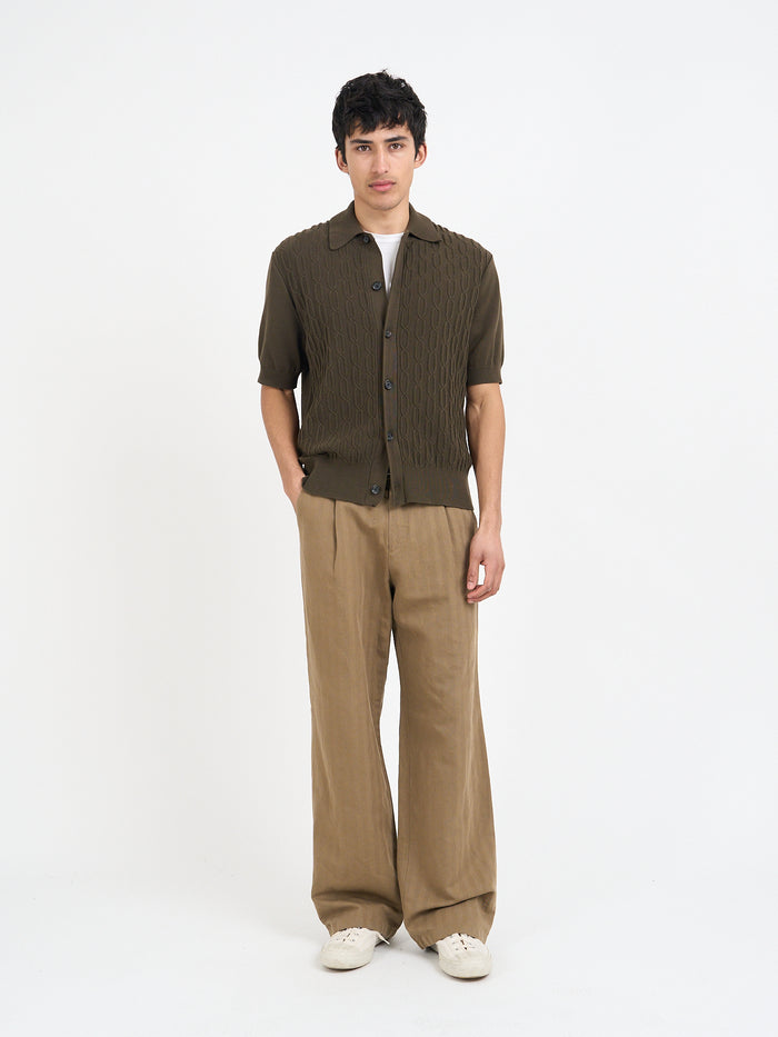 Short Sleeve Rossell Knitted Shirt Penrose Khaki Brown