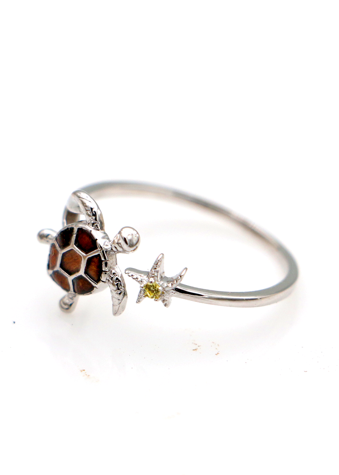 Silver and Koa Honu Ring - Side View