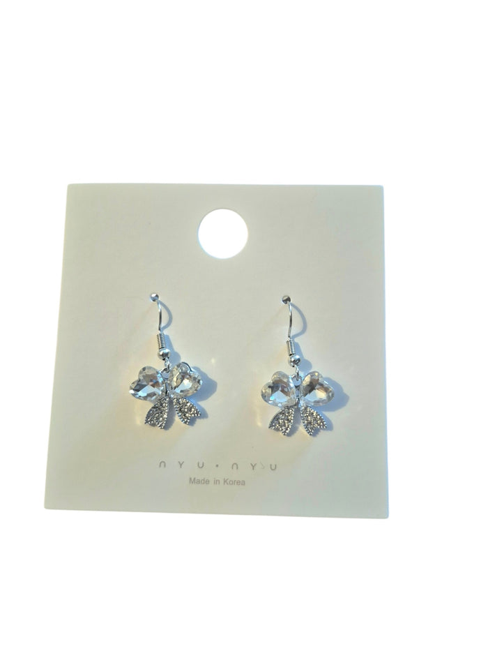 Silver rhinestone bow earrings