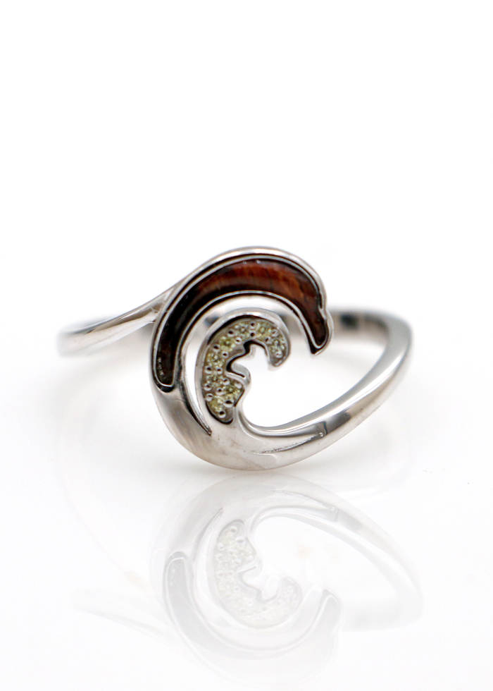Silver Wave Ring with Koa and Gemstones - Front View