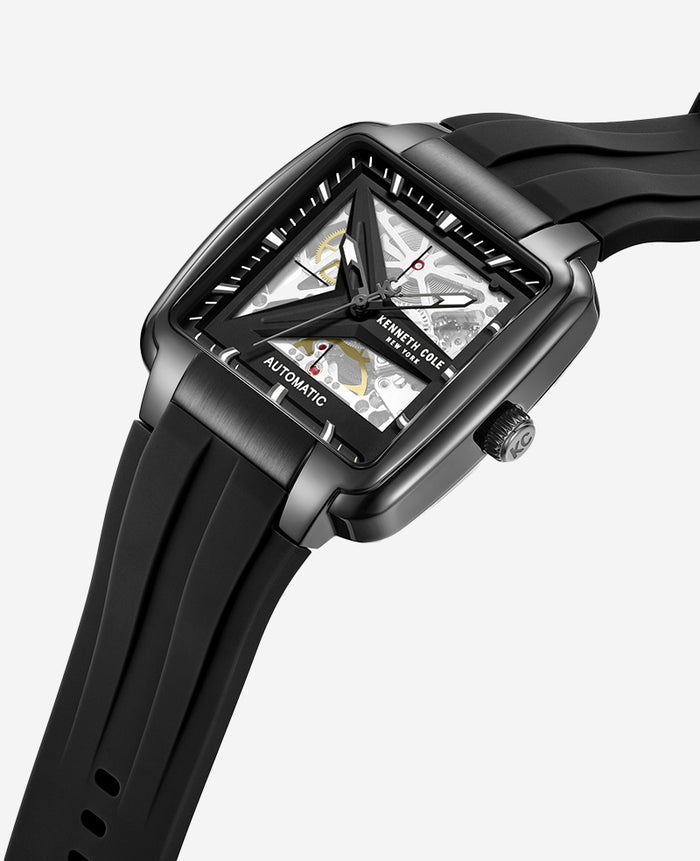 Skeleton Automatic Black Silicone Strap Watch