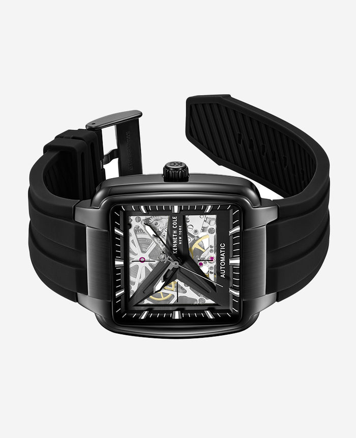 Skeleton Automatic Black Silicone Strap Watch