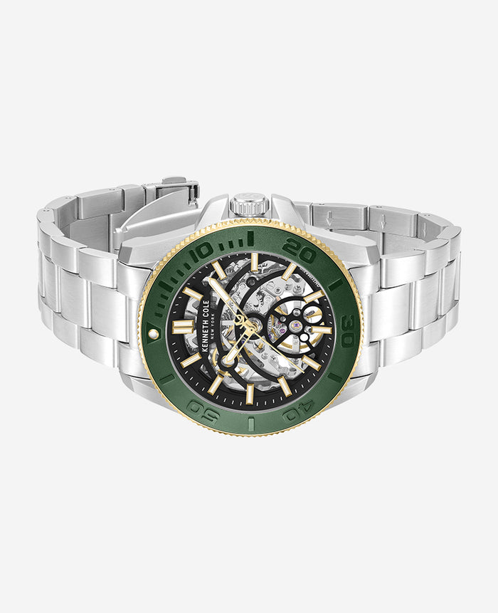 Skeleton Automatic Green Contrast Dial Bracelet Watch