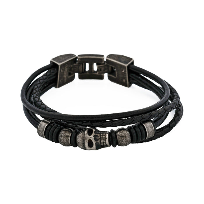 Skull Stygian Black Leather Bracelet