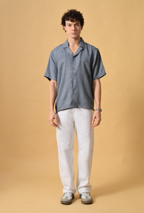 Slate Blue Oversized Resort Shirt