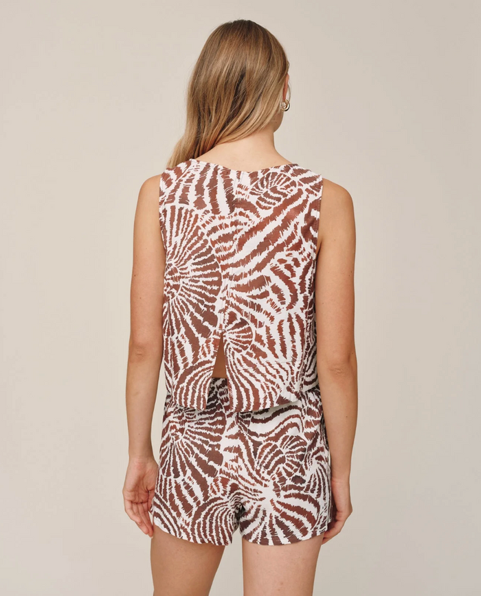 Sleeveless Boat Neck Split Back - Abstract Shell - Top View 2