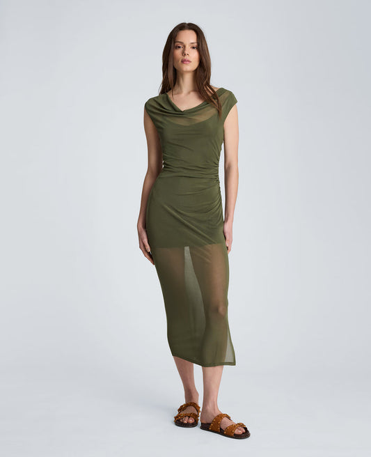 Sleeveless Cowl Neck Midi Dress