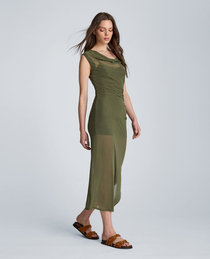 Sleeveless Cowl Neck Midi Dress