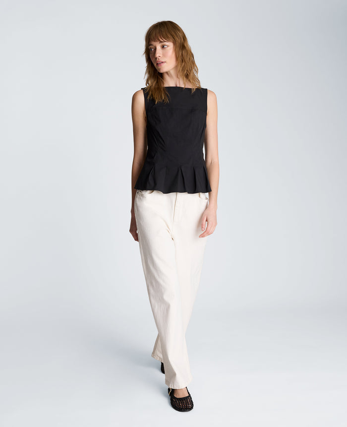 Sleeveless Panel Body Top with Peplum Pleat Hem