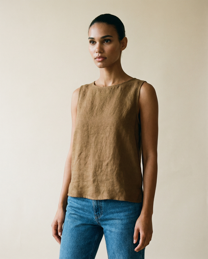 Sleeveless Top - Brown - Top View