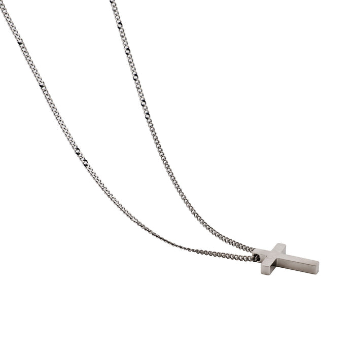 Small Brushed Stainless Steel Cross Pendant on Curb Link Chain