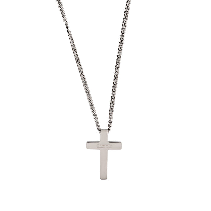 Small Brushed Stainless Steel Cross Pendant on Curb Link Chain