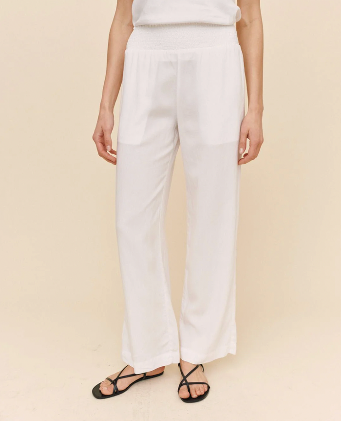 Smocked Waist Wide Leg Pant - White