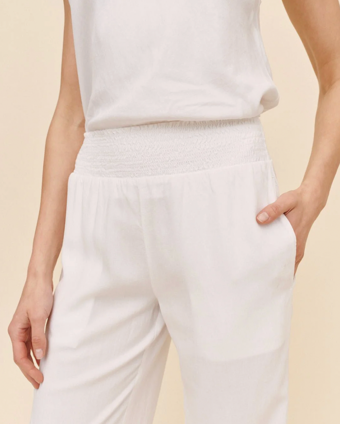 Smocked Waist Wide Leg Pant - White