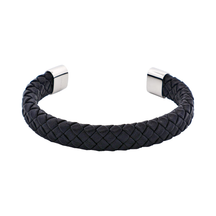 Stainless Steel and Black Leather Cuff