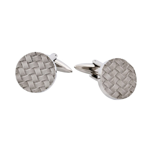 Stainless Steel & Basket Weave Round Cufflinks