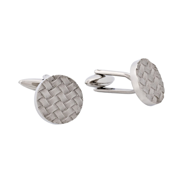 Stainless Steel & Basket Weave Round Cufflinks