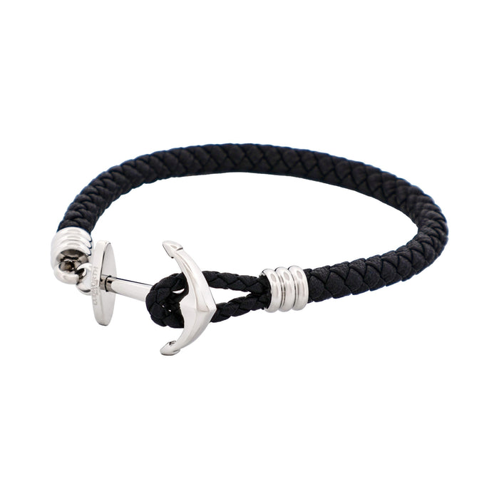 Stainless Steel & Black Anchor Bracelet