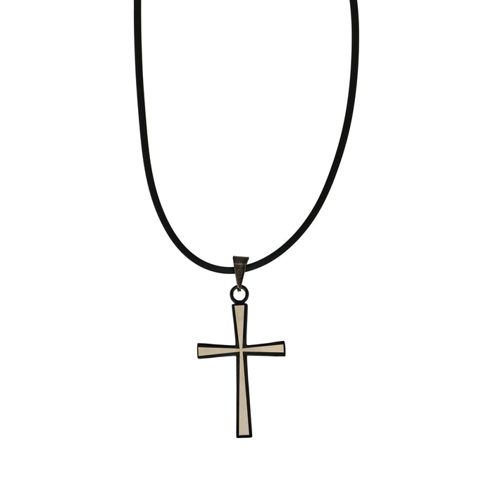Stainless Steel & Black Cross Pendant on Rubber Chain