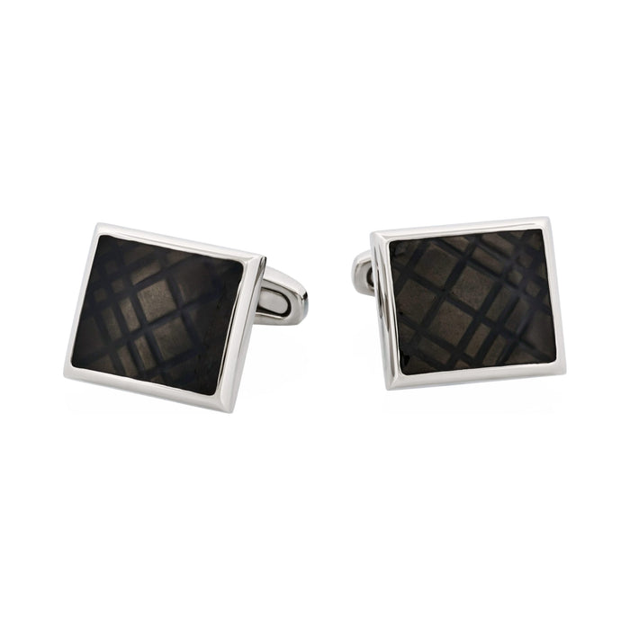 Stainless Steel & Black Enamel Check Cufflinks