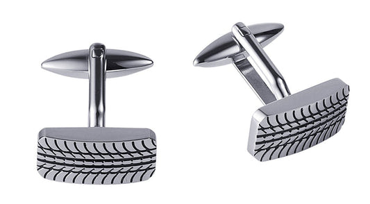 Stainless Steel & Black Enamel Ion Plated Tyre Tread Cufflinks