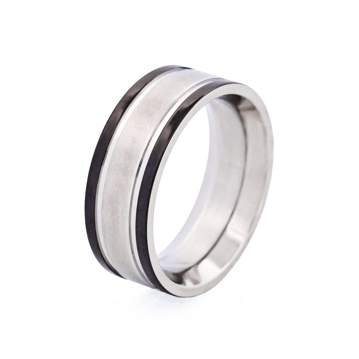 Stainless Steel & Black Ion Plated Black Ring