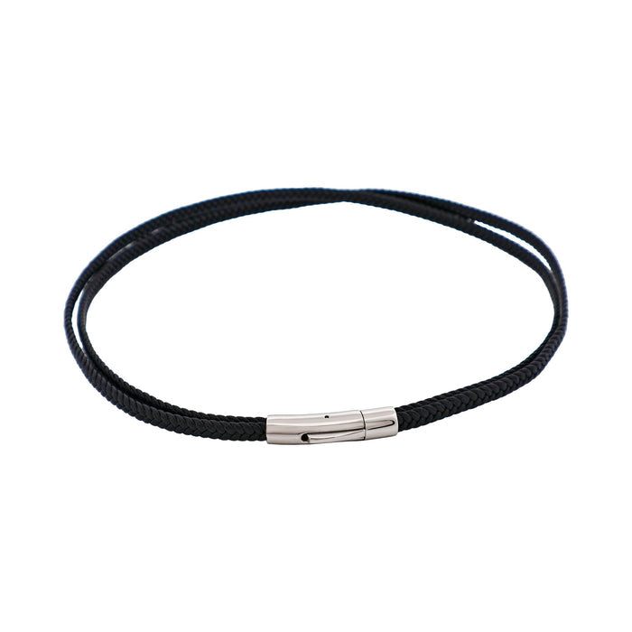Stainless Steel & Black Leather Double Strand Bracelet
