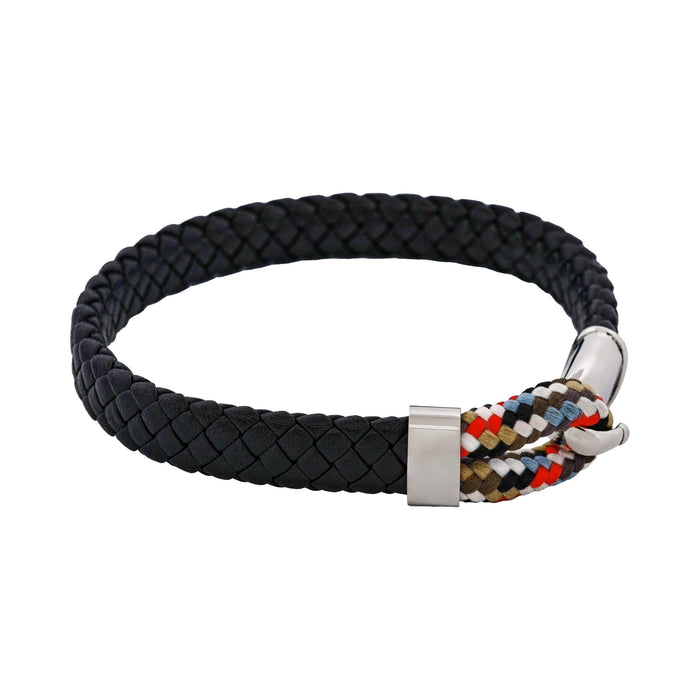 Stainless Steel & Black Leather Para-Cord Strap Bracelet