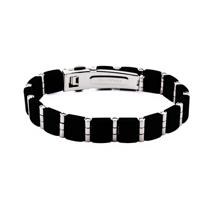 Stainless Steel & Black Rubber Link