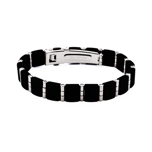 Stainless Steel & Black Rubber Link