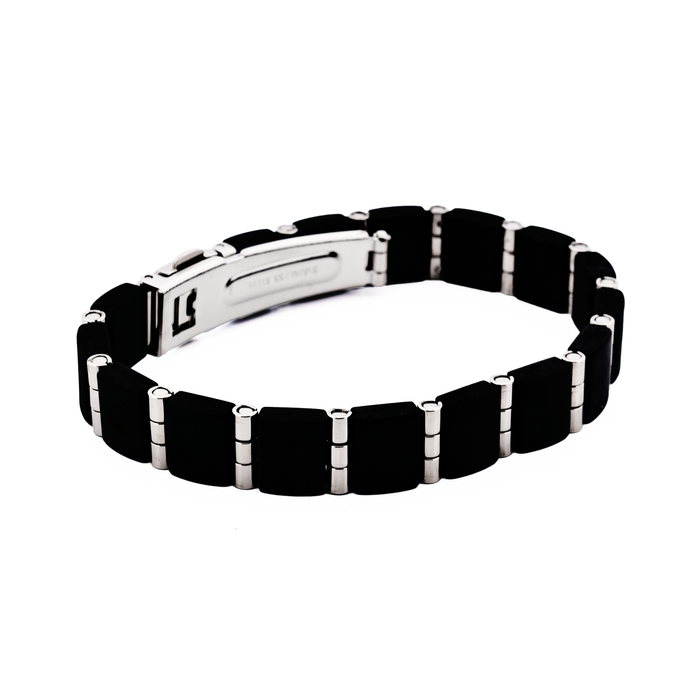 Stainless Steel & Black Rubber Link