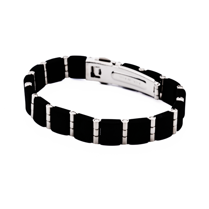 Stainless Steel & Black Rubber Link