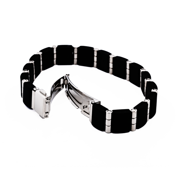 Stainless Steel & Black Rubber Link