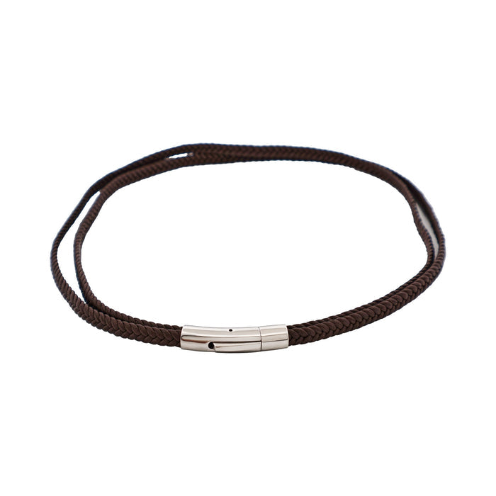 Stainless Steel & Brown Leather Double Strand Bracelet
