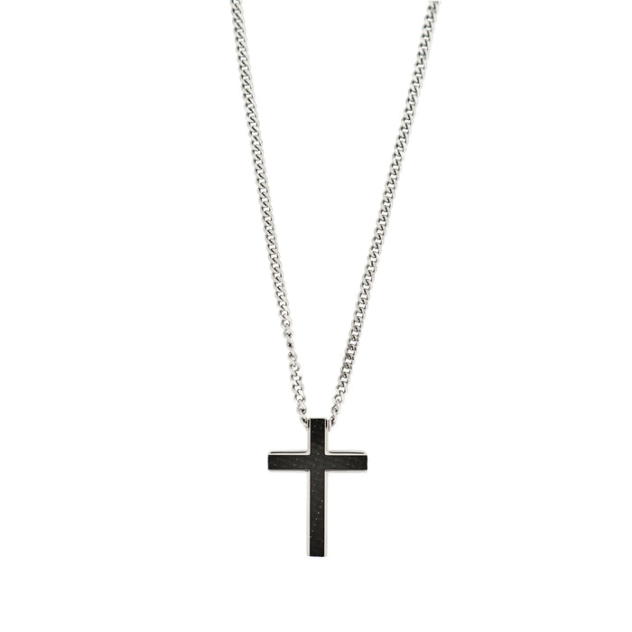 Stainless Steel & Carbon Fibre Cross Pendant on Curbed Link Chain
