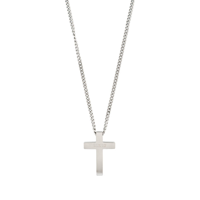 Stainless Steel & Carbon Fibre Cross Pendant on Curbed Link Chain