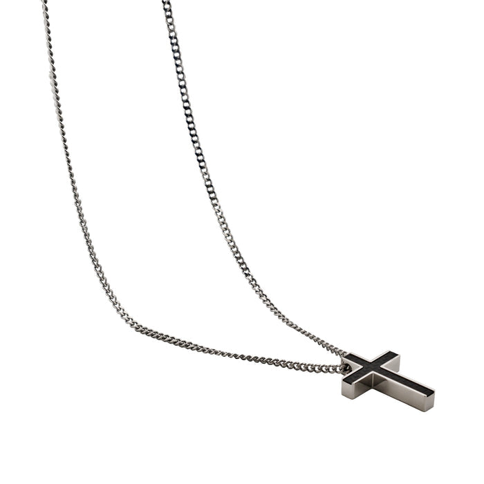 Stainless Steel & Carbon Fibre Cross Pendant on Curbed Link Chain