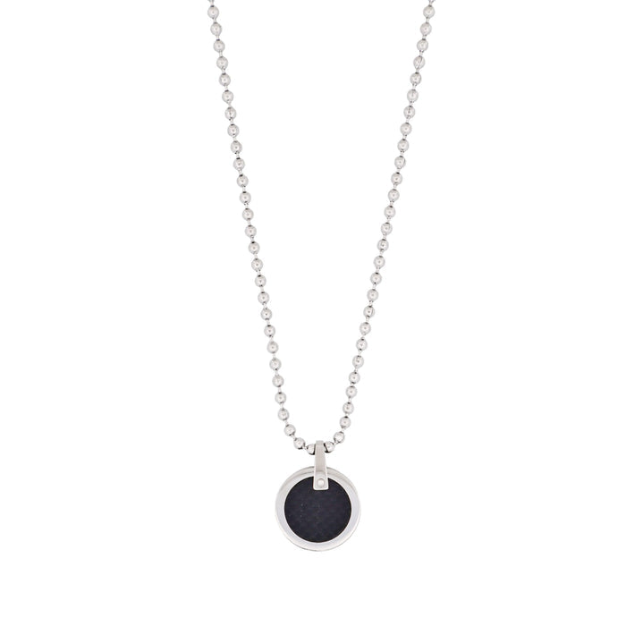 Stainless Steel & Carbon Round Shape Pendant & 55cm Ball Chain