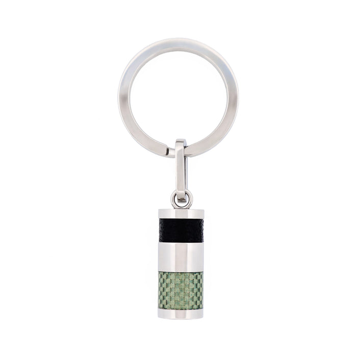 Stainless Steel & Green Carbon & Leather Key Ring