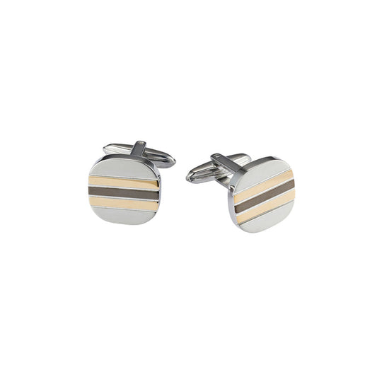 Stainless Steel &Ion Plated Gold & Gun Metal Square Striped Cufflinks