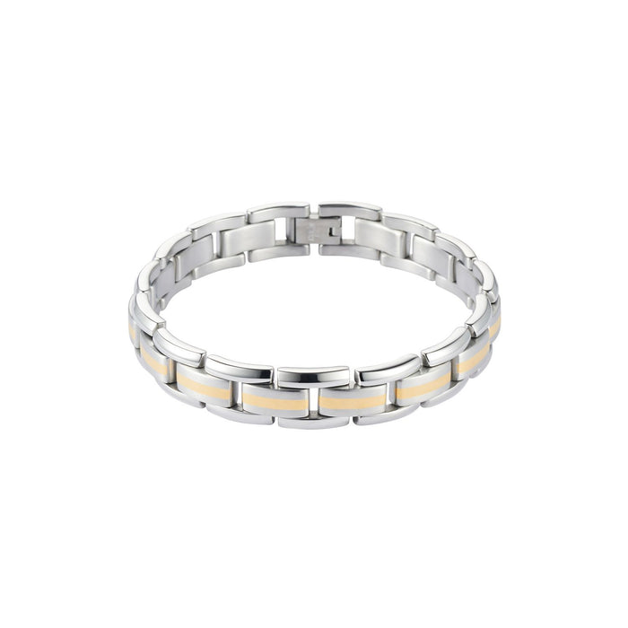 Stainless Steel & Ion Plated Gold Striped Bracelet
