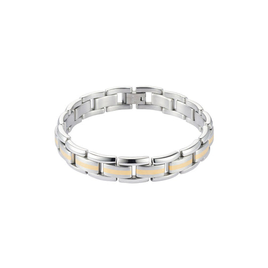 Stainless Steel & Ion Plated Gold Striped Bracelet