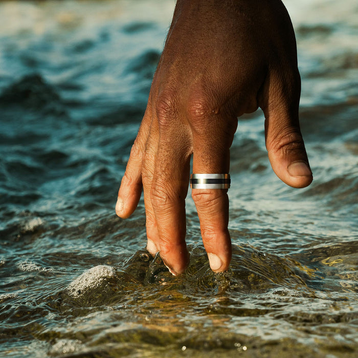 Stainless Steel / Ion Plated Gun centre Band Ring