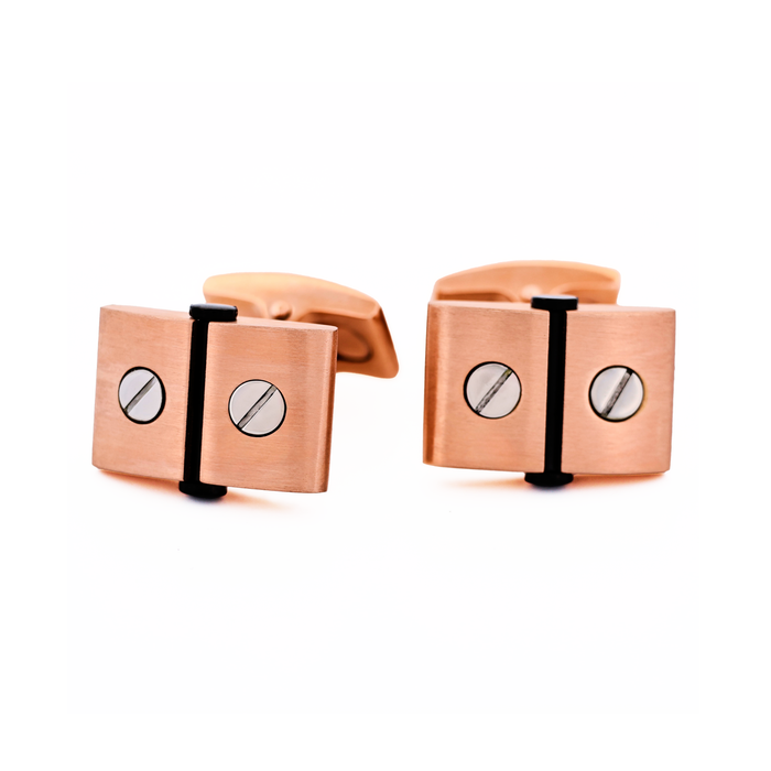 Stainless Steel &Ion Plated Rose Gold &Ion Plated Black Screw Cufflinks