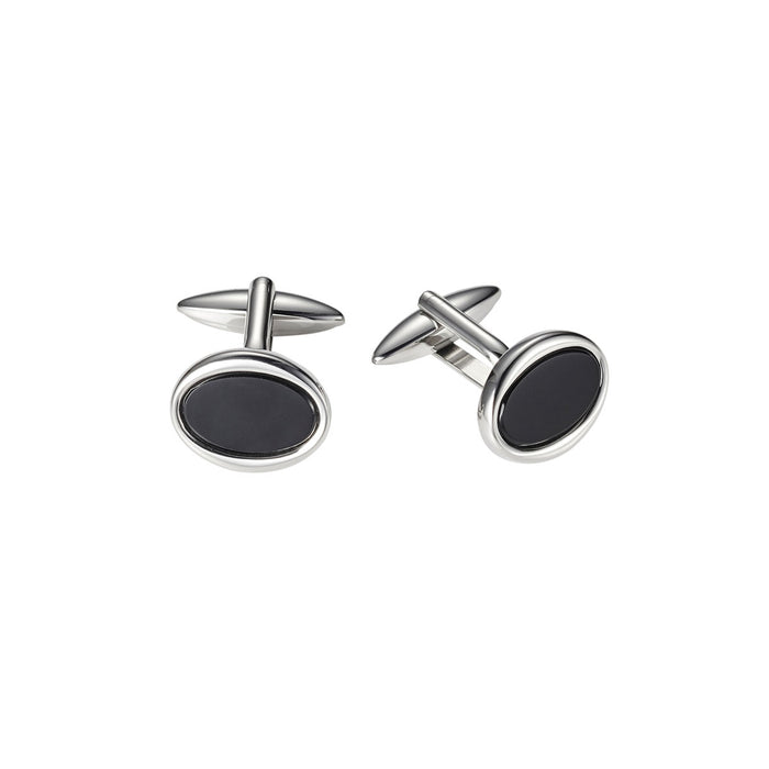 Stainless Steel & Onyx Oval Cufflinks
