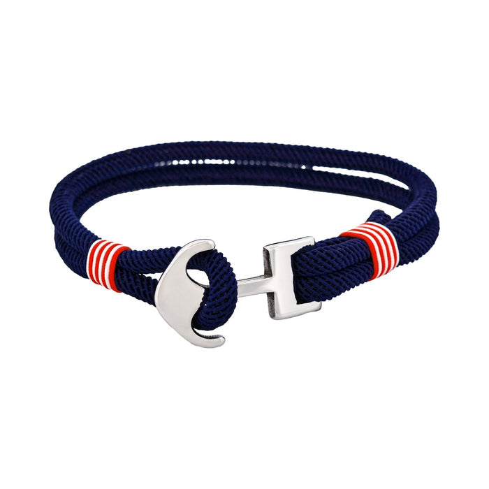 Stainless Steel & Red & White & Blue Cord Anchor Bracelet