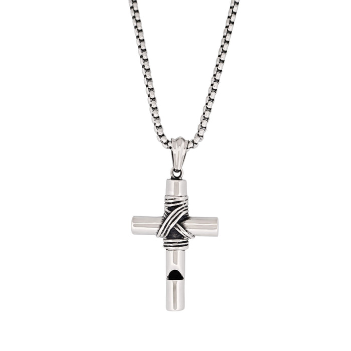 Stainless Steel & Wired Cross with Whistle - 60cm Box Chain